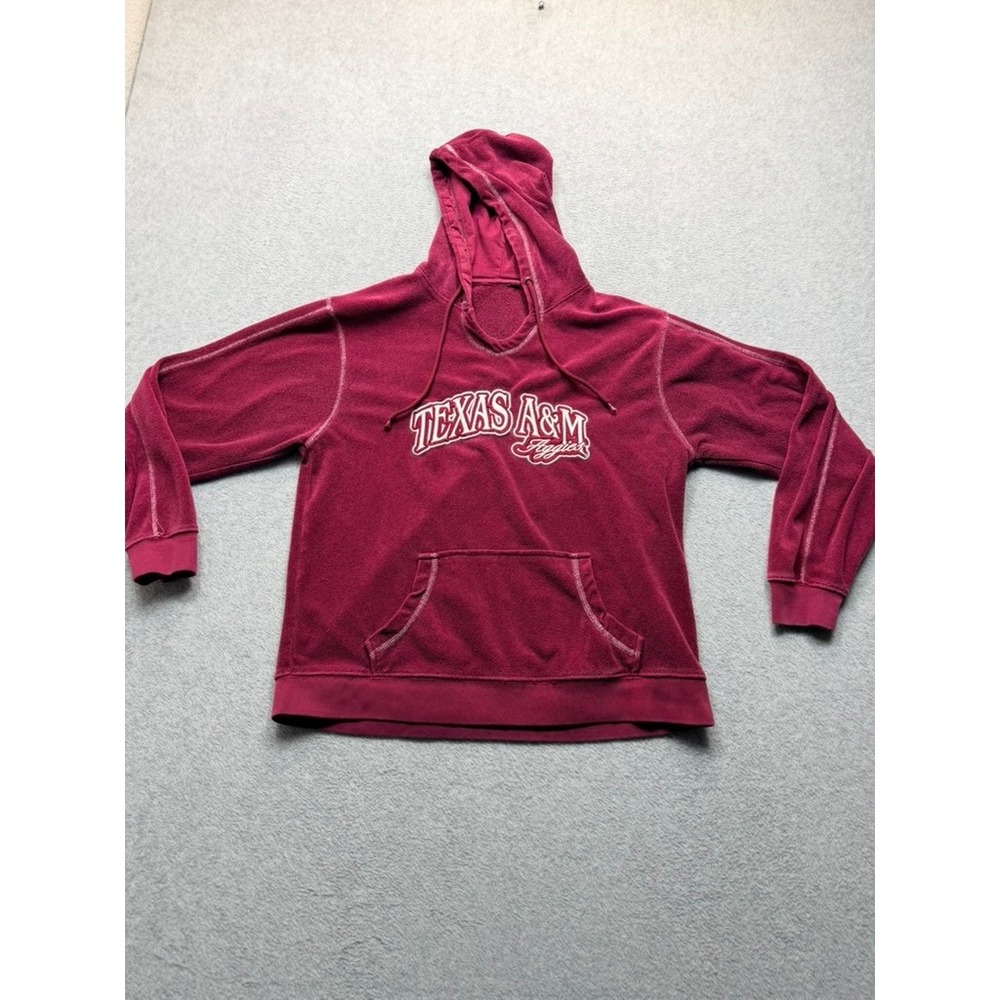 Red Oak Texas A&M Aggies Hoodie Maroon Terry Cloth Sweatshirt Womens Large 6440